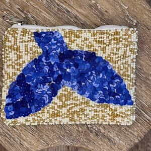 Whale Tail Blue Beaded Coin Purse Wallet Travel Pouch Womens Accessories